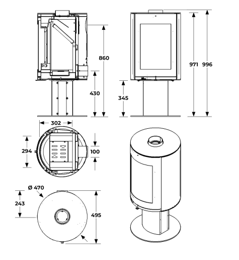 Rondo woodburning stove on pedestal Ecodesign/ DEFRA approved (Copy) (Copy)
