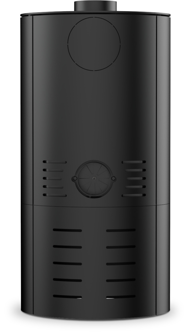 Sleek black steel body - rear view