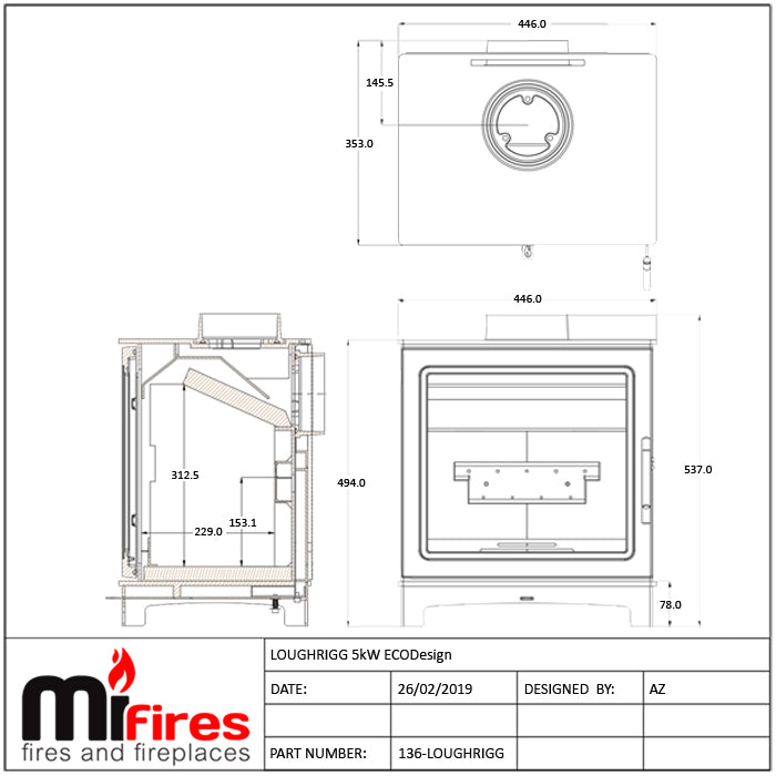 Loughrigg Wood burning Stove 4.9 kW Eco-Design/DEFRA approved