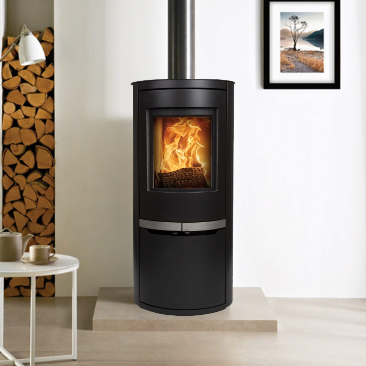 Ovale Tall wood burning stove with door 5kW Eco-Design/DEFRA approved Contemporary/ Modern