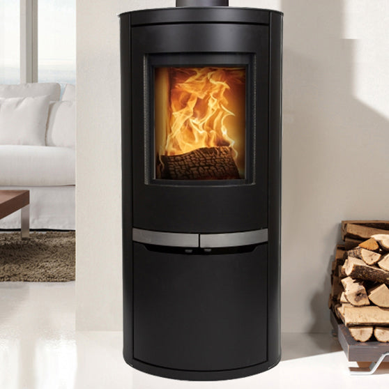 Ovale Low wood burning stove with door 5kW Eco-Design/DEFRA approved Contemporary/ Modern
