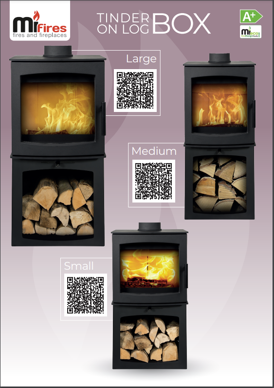 Small Tinderbox wood burning stove with log box 5kW Eco-Design/DEFRA approved