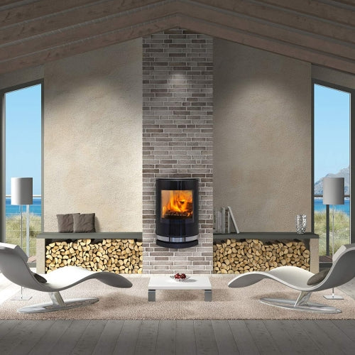 The Elgance Classic woodburning stove looks amazing mounted on the wall.