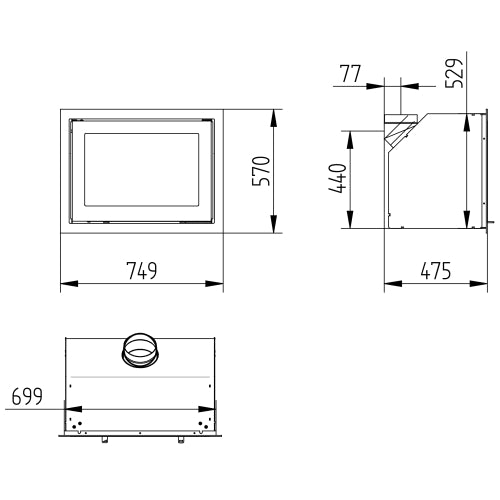 Dimensions and specifications for the H530 wood burning insert.
