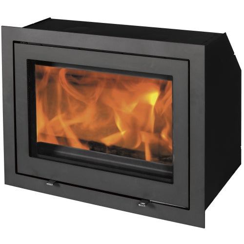 The H530 wood burning insert with simple lines and large viewing window.