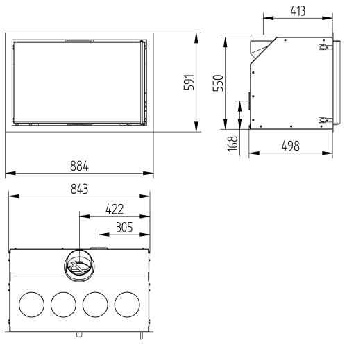 Dimensions and specifications for the Sigma woodburning stove insert.