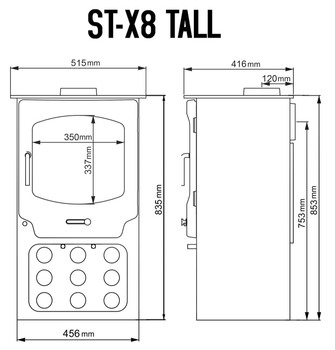Dimensions and specifications for the ST-X8 Tall