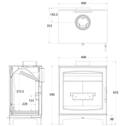 Dimensions and specifications for Large FlickrFlame Woodburning  Stove.