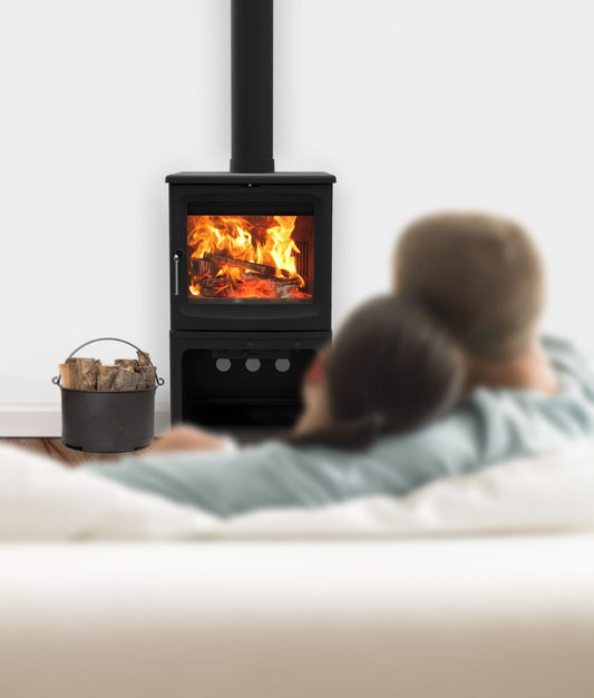 Curl up and enjoy the large viewing window and solid black iron construction, with stylish chrome handle.