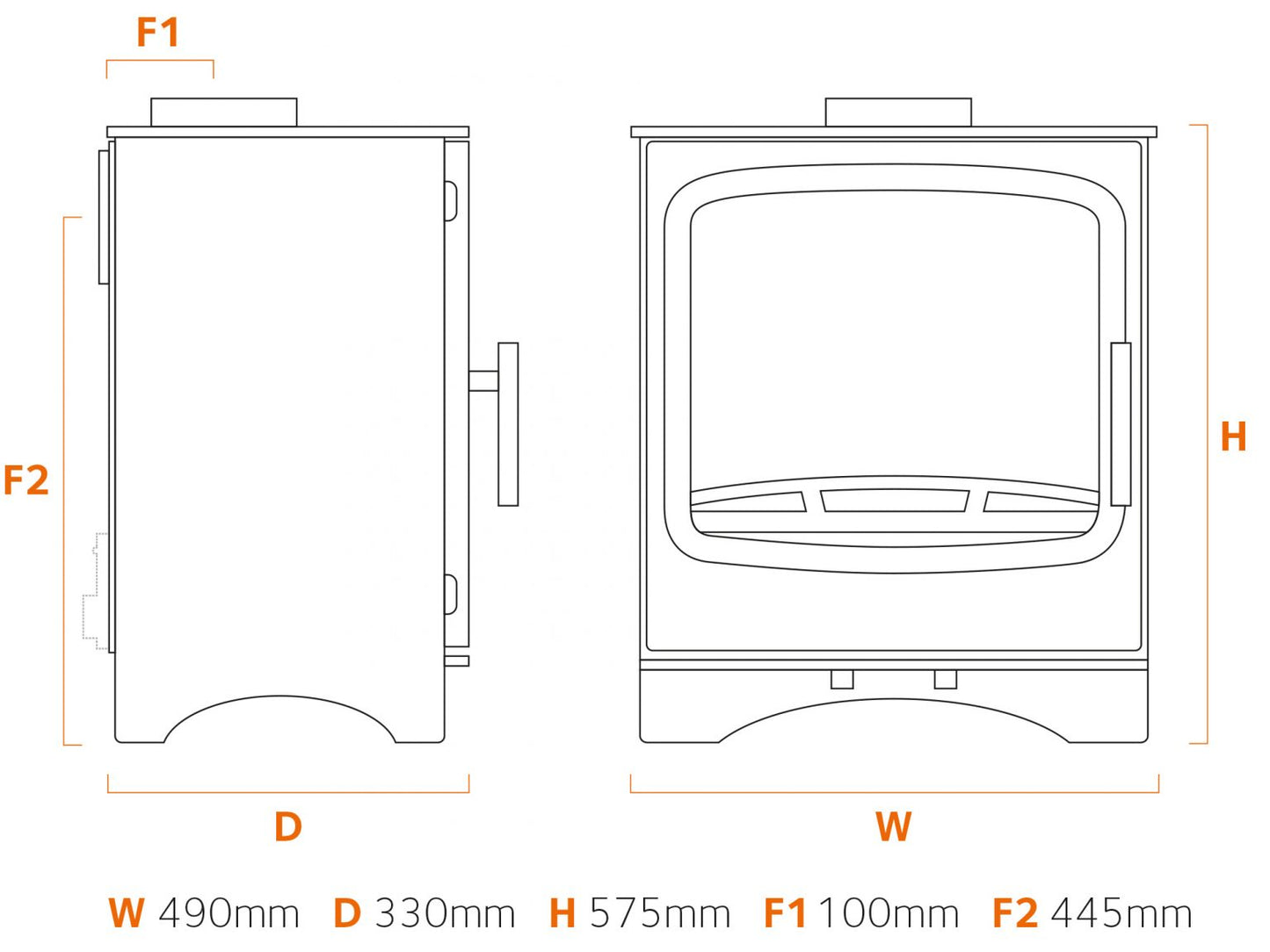 Dimensions and specifications for the Classic 5 multifuel stove.