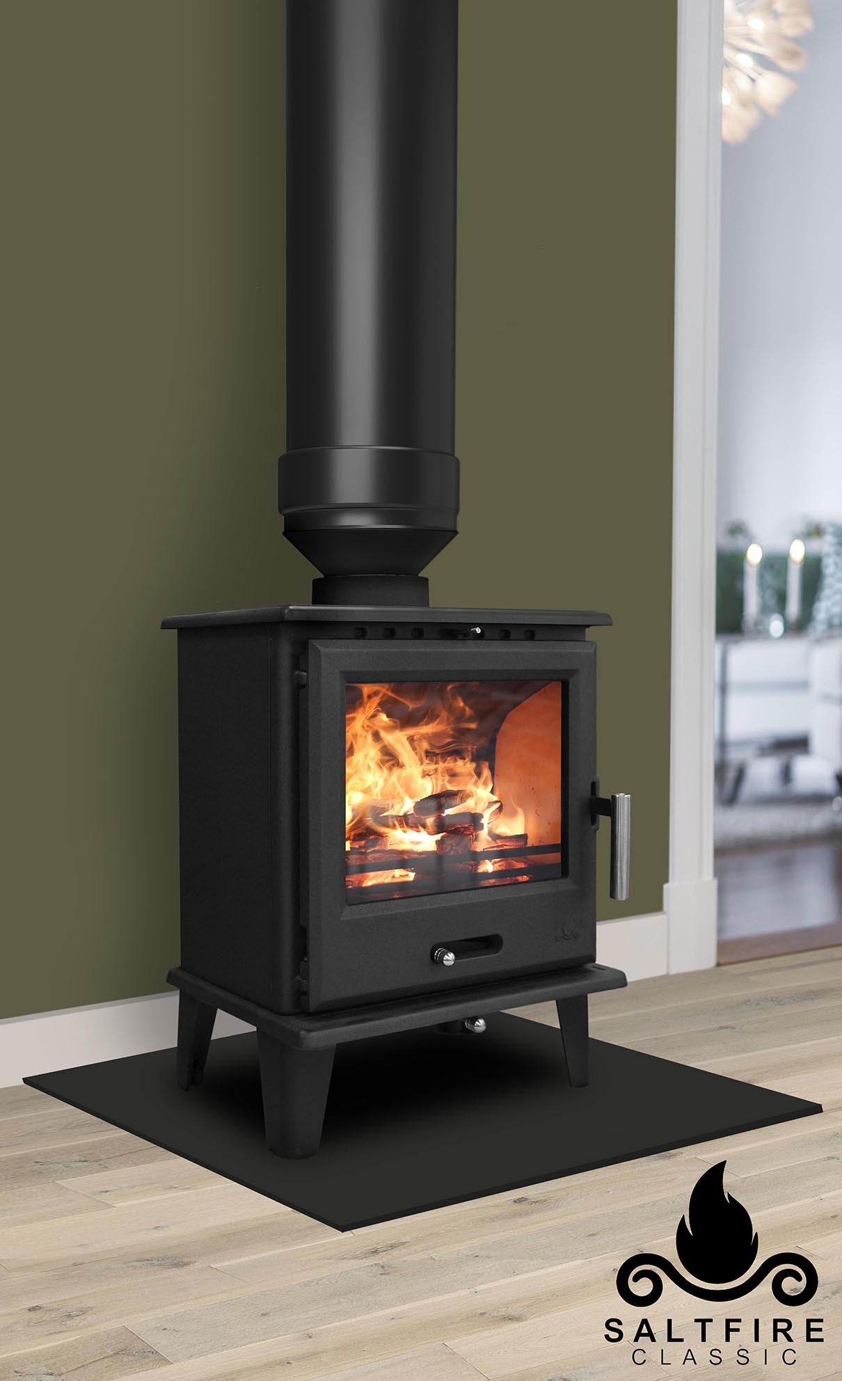 The Saltfire classic multifuel stove has top and rear outlets for the flue