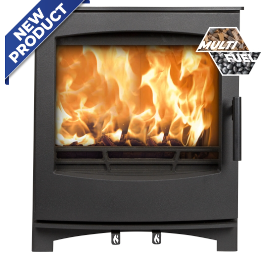 Large Tinderbox 5 kW Multifuel Stove,  Black body with curved door- ECODesign DEFRA approved              n