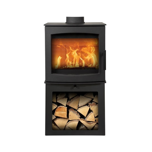 Medium Tinderbox Wood Burning stove on Log Box, 5kW, ECODesign