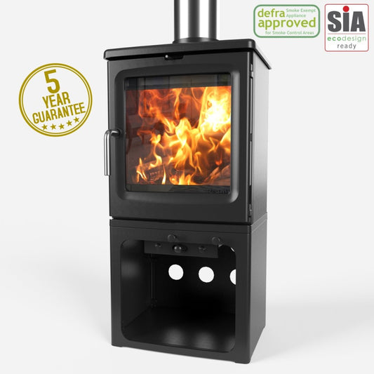 The Saltfire Peanut 5 tall, with handy wood store.