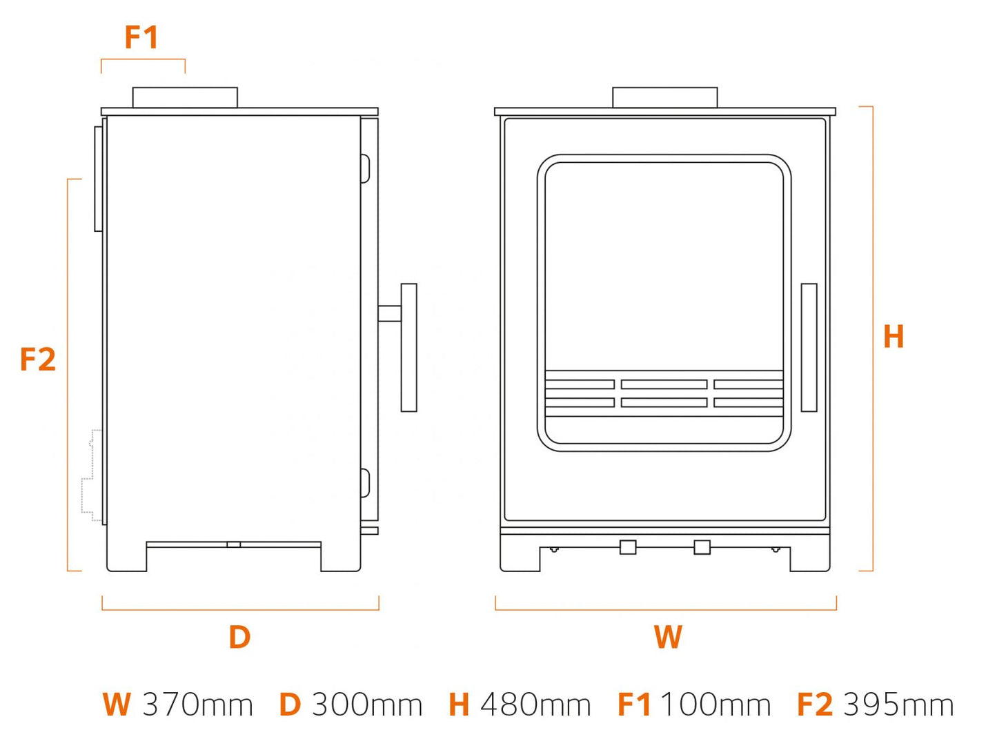 Specifications and dimensions for the Buddy 3 Multifuel stove