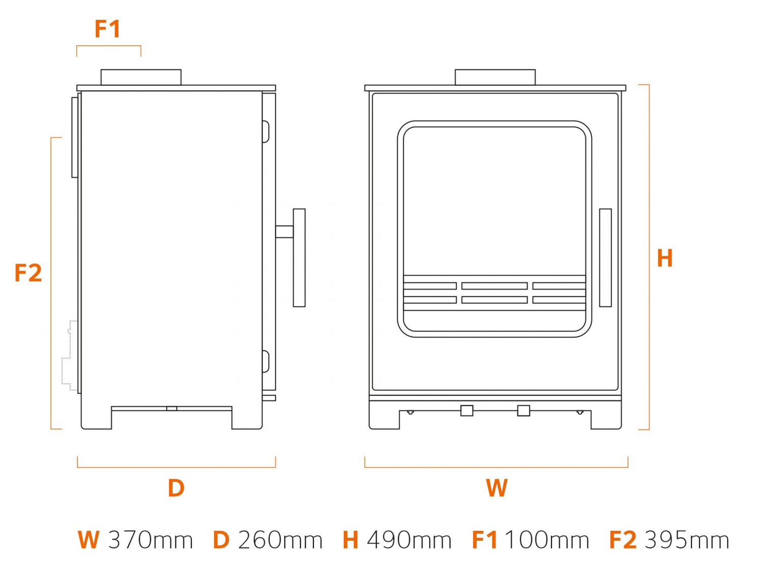 Dimensions and specifications for the Buddy 4 Multifuel stove.