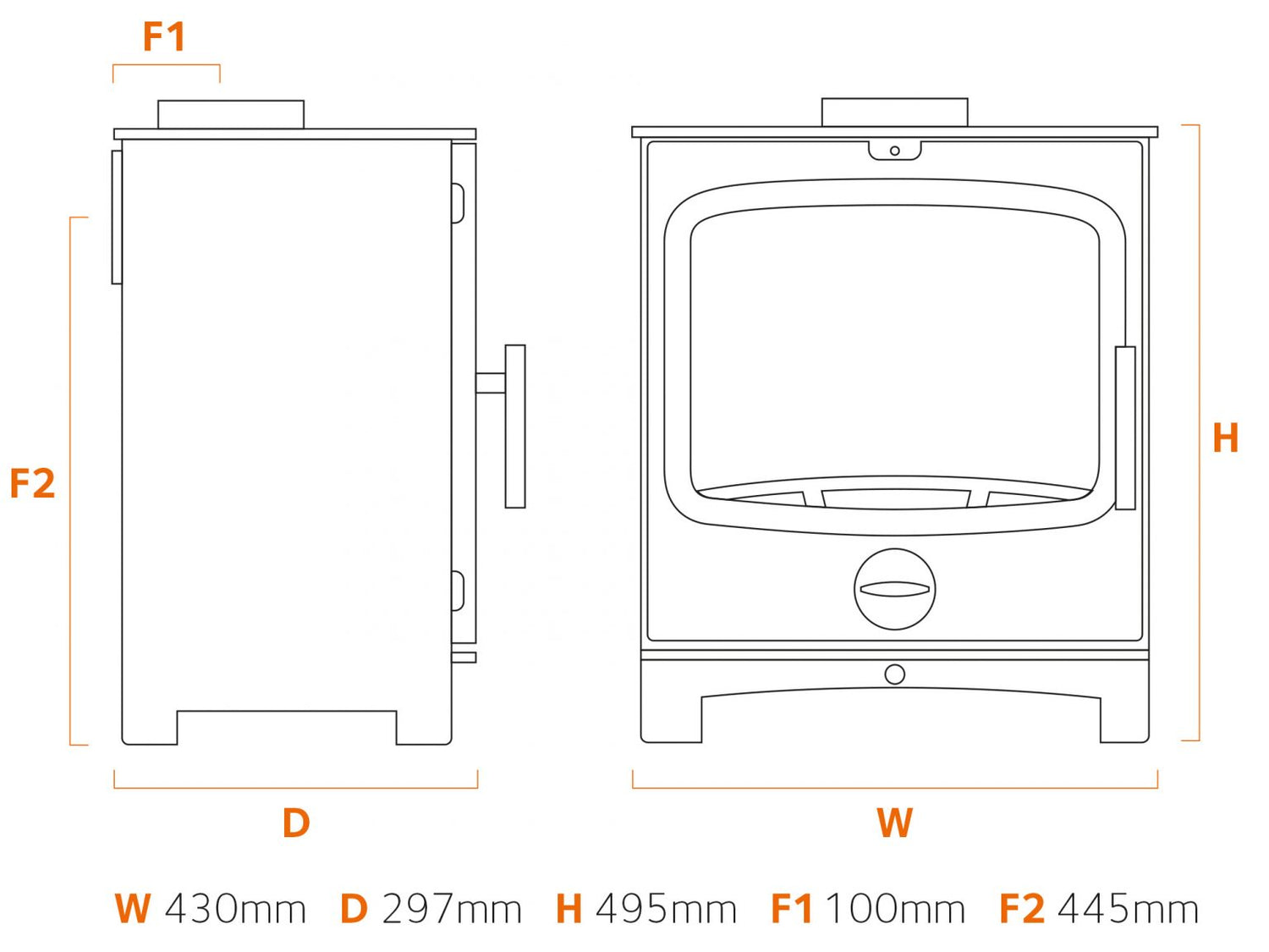 Dimensions and specifications for the Stubby 5 Multifuel stove