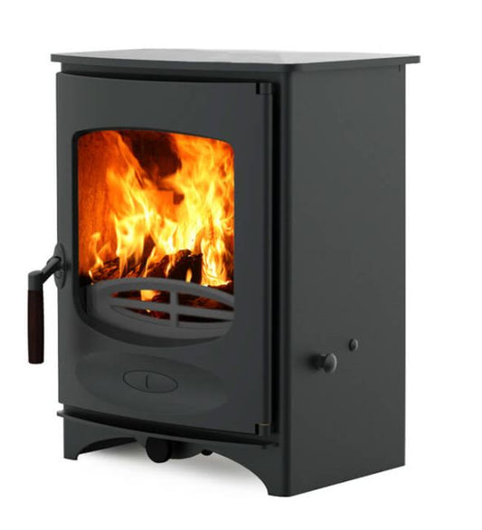 Black steel construction with large viewing window.