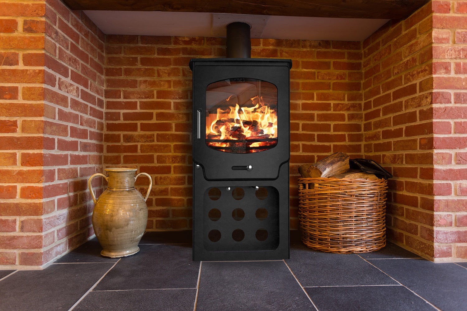 The ST-X5 transforms any fireplace with it's stylish form and handy log store.