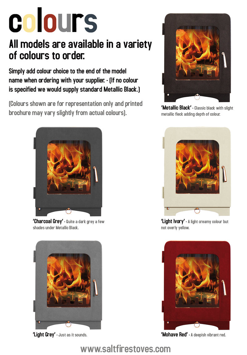 The ST2 multifuel stove is available in a range of colours.