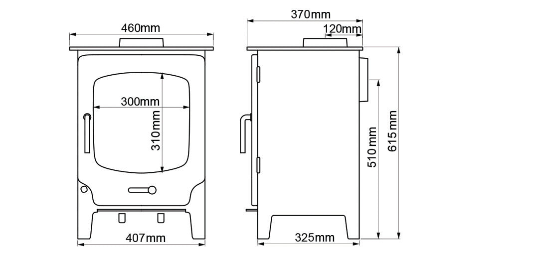 Dimensions and specifications for ST-X5 multifuel stove.